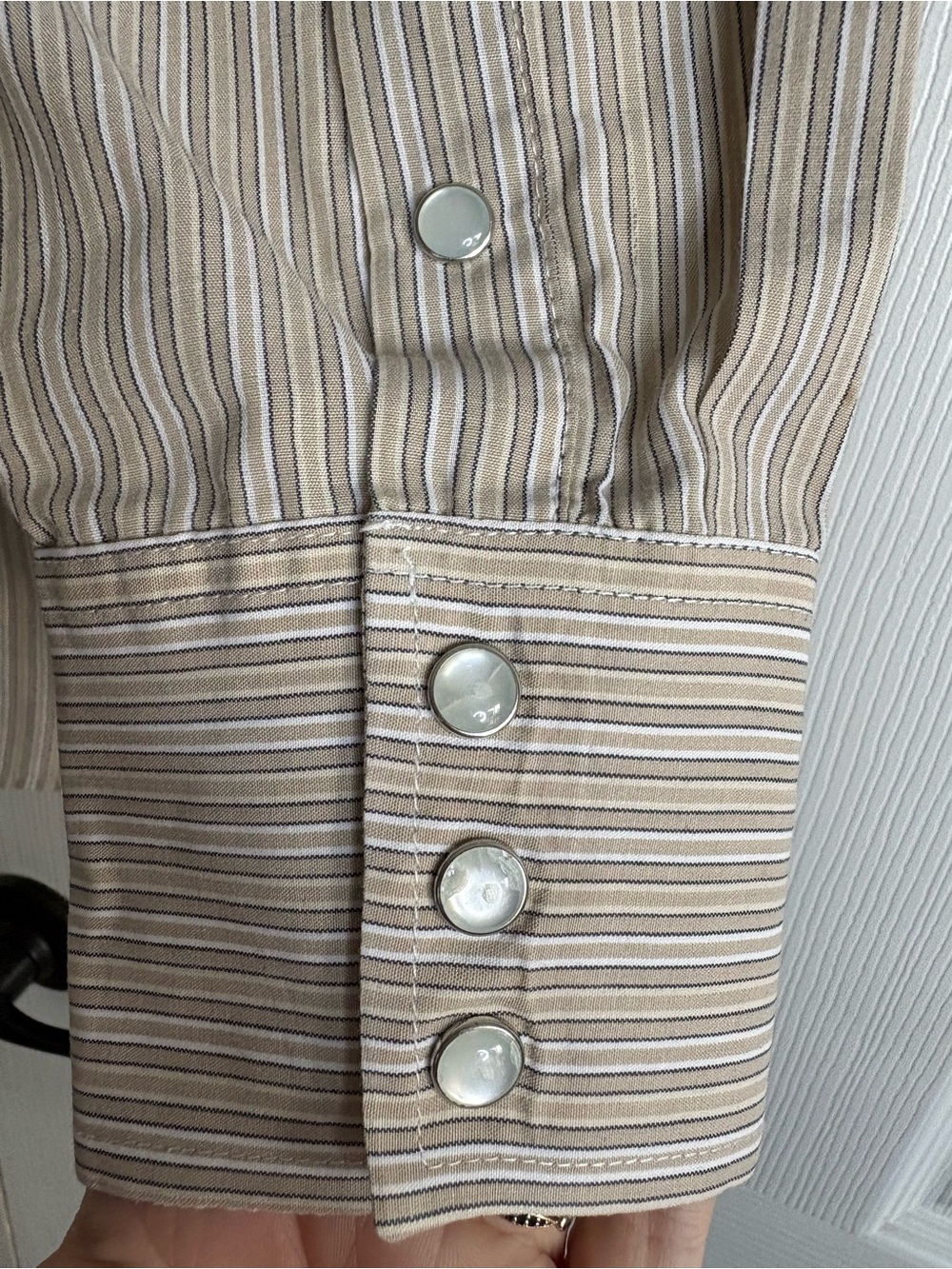 Panhandle Slim Beige Striped Western Button-Up Shirt - Picture 15 of 16